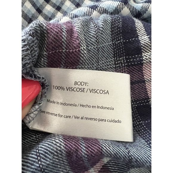 Peace And Pearls Women’s Shirt Open Front Waterfall Plaid Boho Viscose Large - Picture 5 of 6